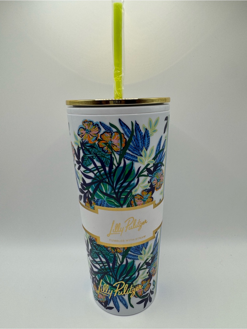 New Lilly Pulitzer Tropical Floral Tumbler in White, Green & Blue 24 oz